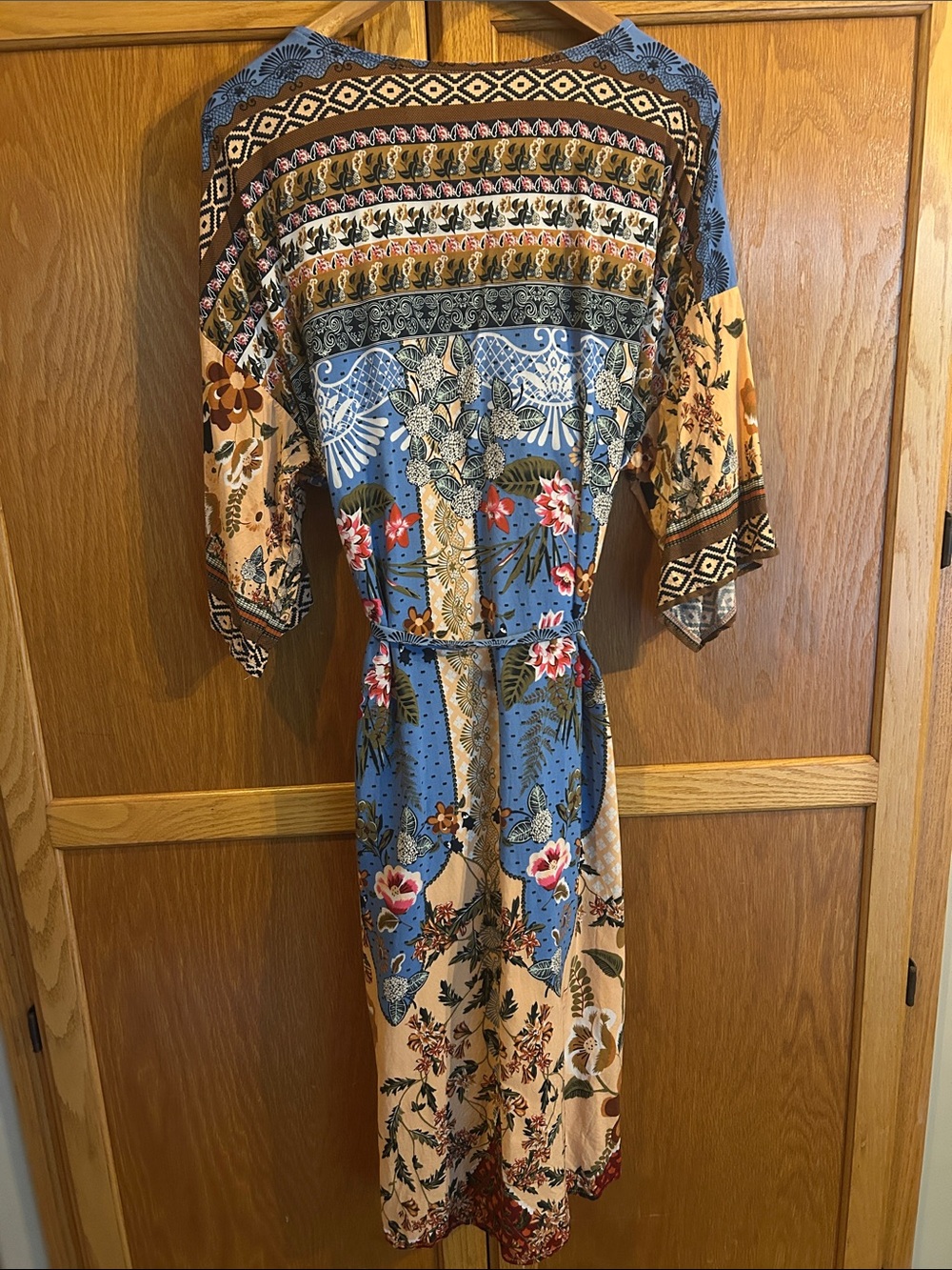 Boho Multi Print Mixed Media Maxi Robe